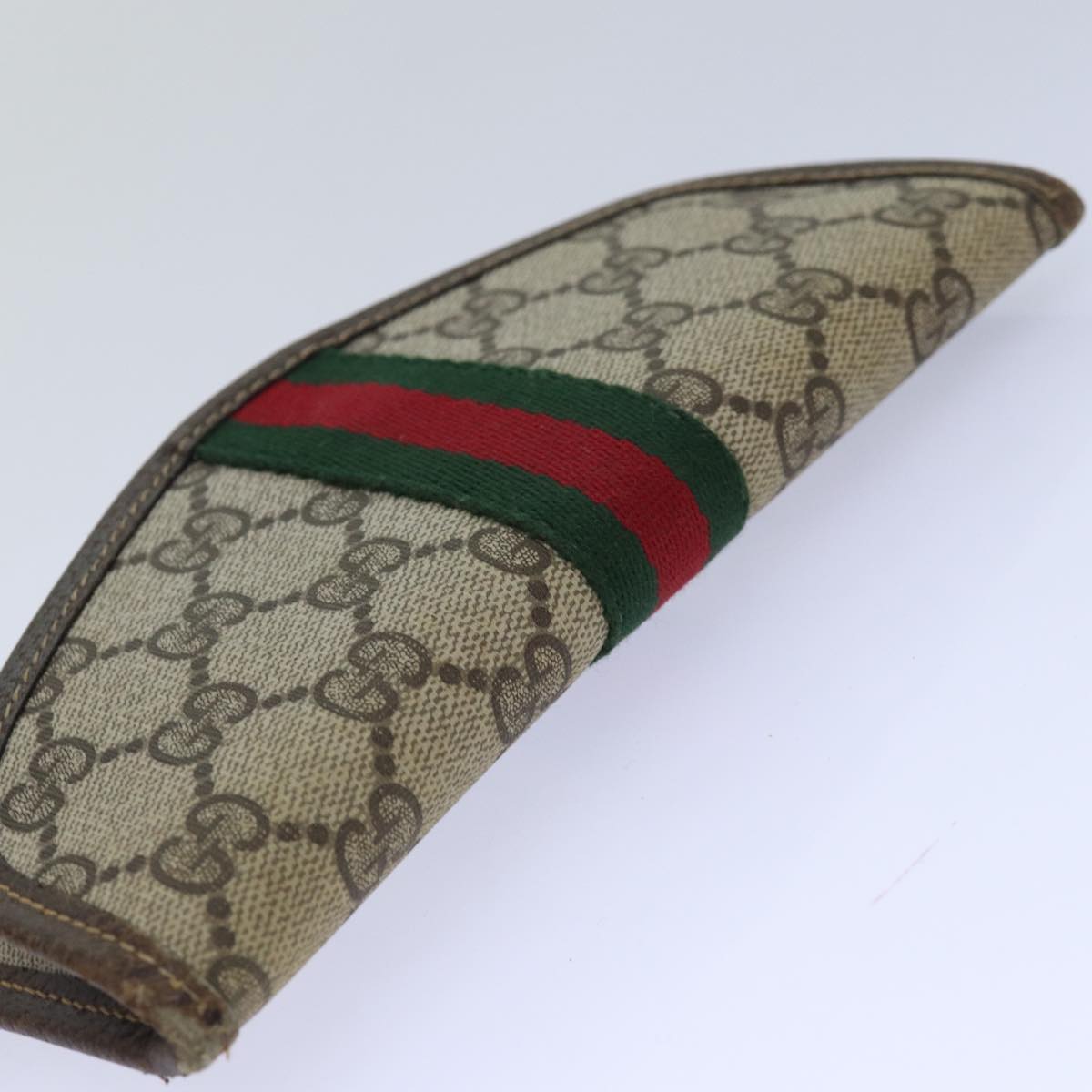 GUCCI GG Supreme Web Sherry Line Pouch PVC Leather Beige Red Green Auth 85886