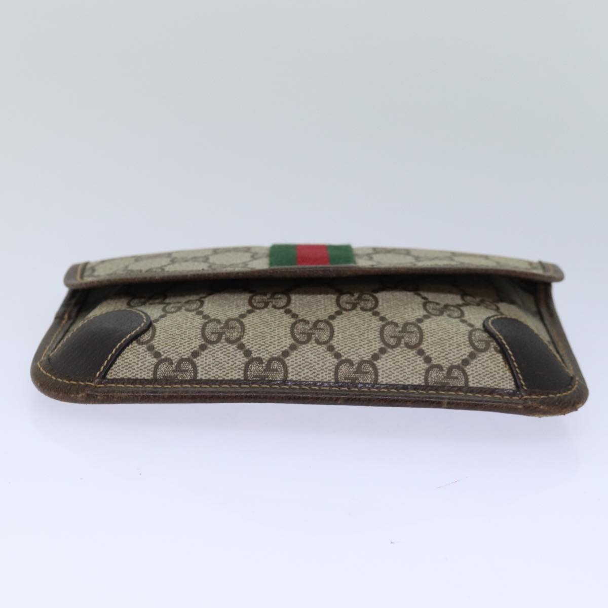 GUCCI GG Supreme Web Sherry Line Pouch PVC Leather Beige Red Green Auth 85886