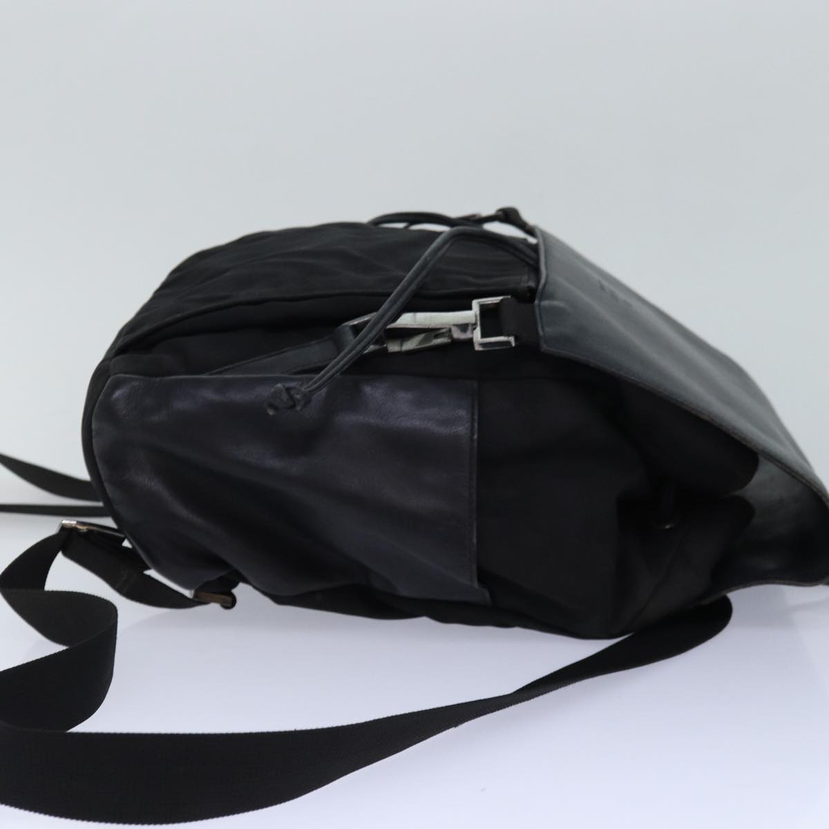 GUCCI Backpack Nylon Leather Black Auth 85892