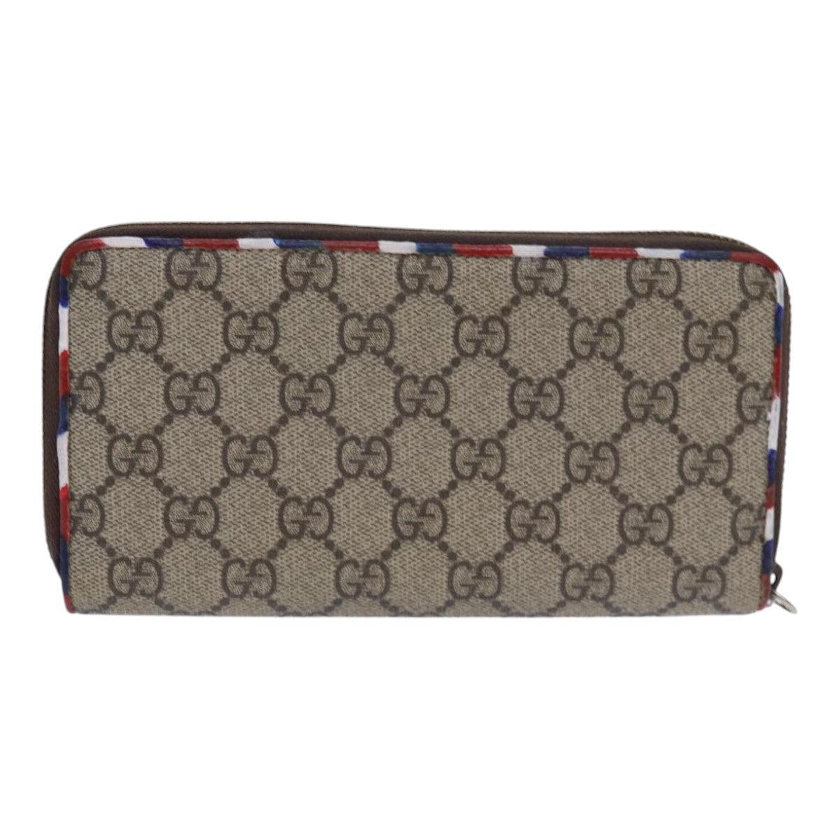 GUCCI GG Supreme Long Wallet PVC Beige Silver Beige 473909 Auth 85893