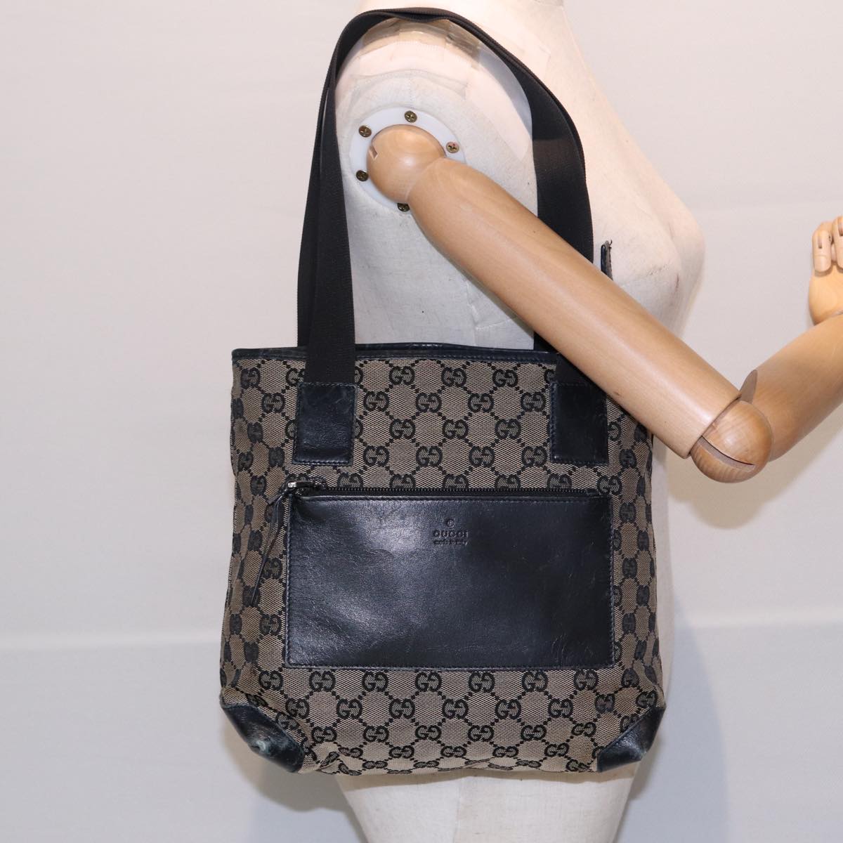 GUCCI GG Canvas Shoulder Bag Navy Silver 019 0402 1705 Auth 85896