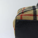 BURBERRY Nova Check Blue Label Shoulder Bag Wool Beige Silver Auth 85897-14