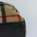 BURBERRY Nova Check Blue Label Shoulder Bag Wool Beige Silver Auth 85897-15
