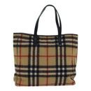 BURBERRY Nova Check Blue Label Shoulder Bag Wool Beige Silver Auth 85897-13