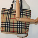 BURBERRY Nova Check Blue Label Shoulder Bag Wool Beige Silver Auth 85897-20