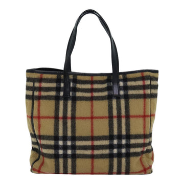 BURBERRY Nova Check Blue Label Shoulder Bag Wool Beige Silver Auth 85897 - 0