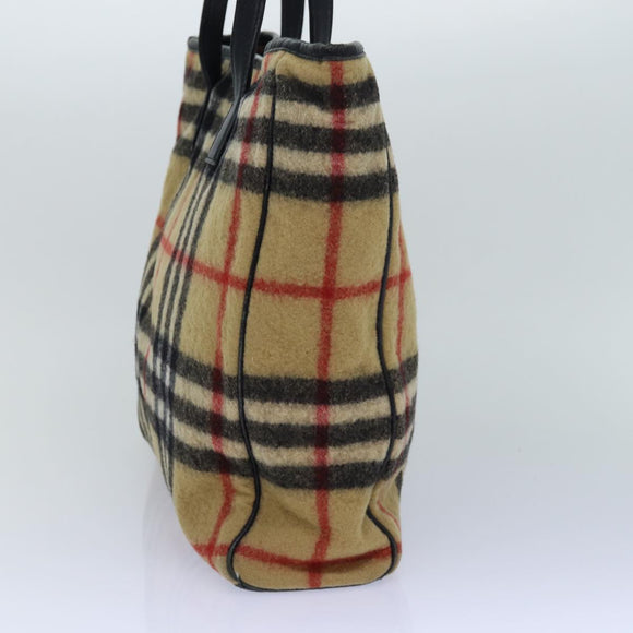 BURBERRY Nova Check Blue Label Shoulder Bag Wool Beige Silver Auth 85897