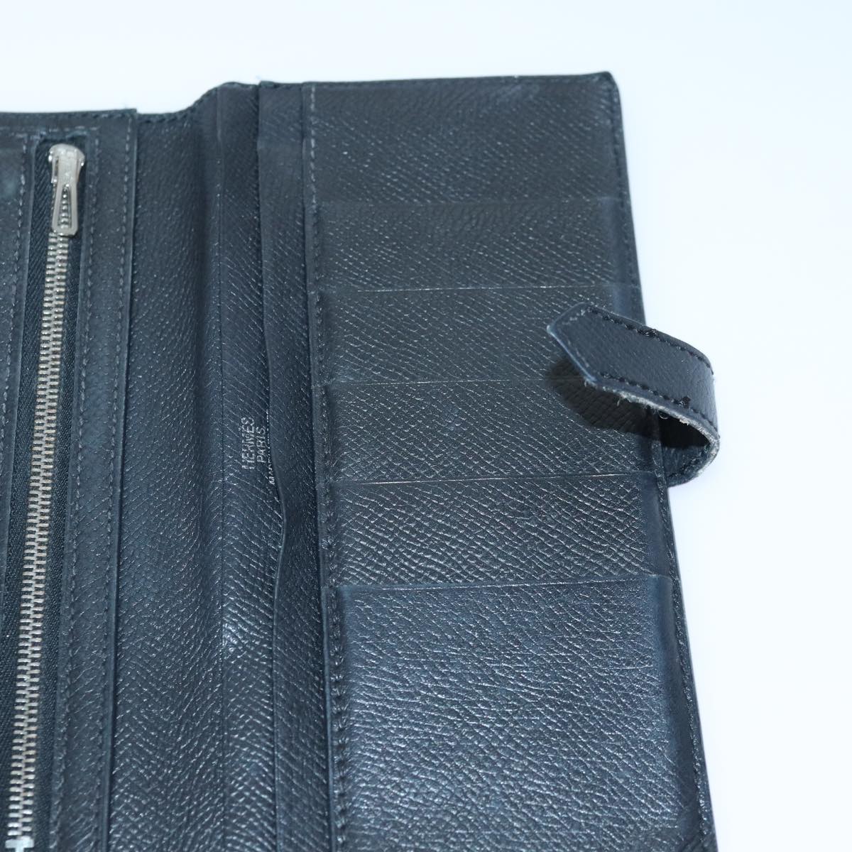 HERMES Long Wallet Leather Black Auth 85899