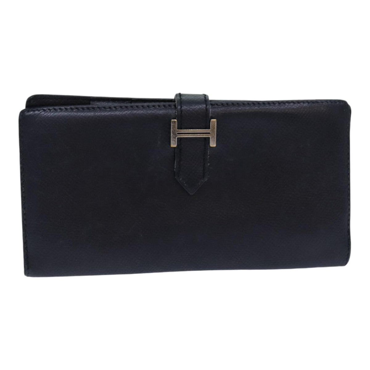 HERMES Long Wallet Leather Black Auth 85899