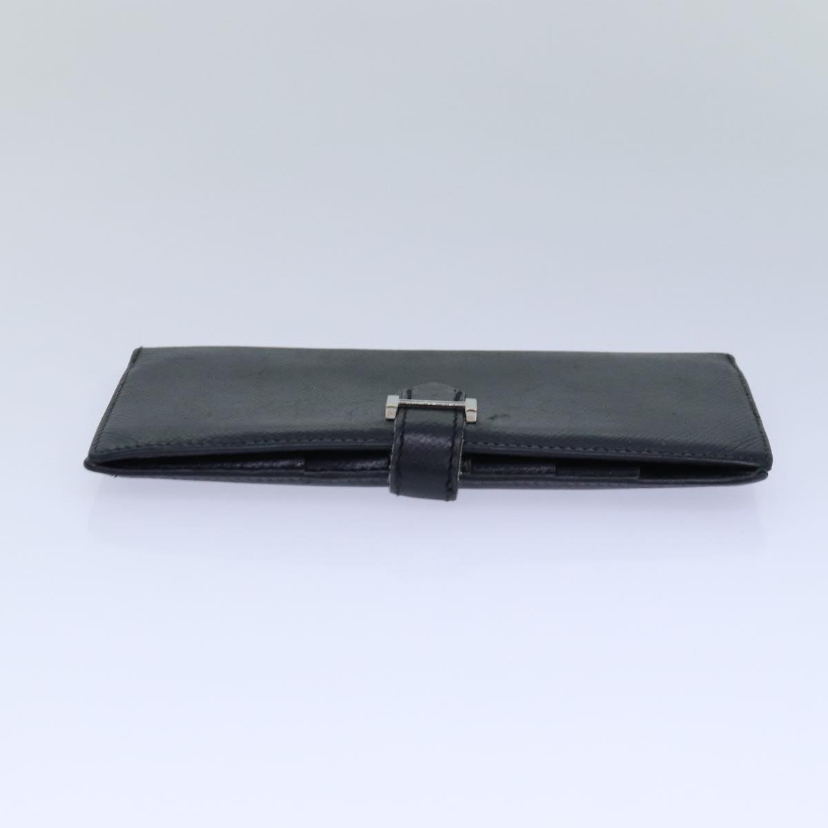 HERMES Long Wallet Leather Black Auth 85899