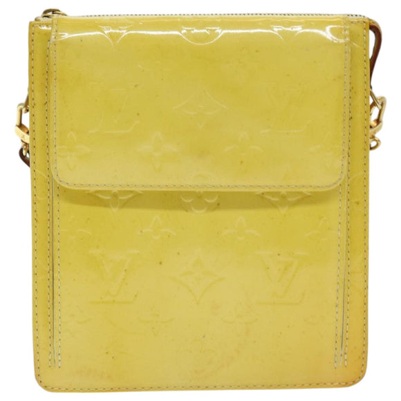 LOUIS VUITTON Monogram Vernis Motto Pouch Lime Yellow M91059 LV Auth 85955