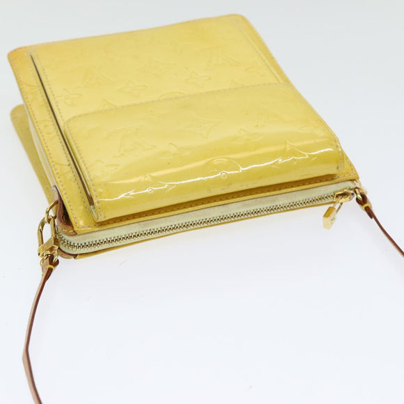 LOUIS VUITTON Monogram Vernis Motto Pouch Lime Yellow M91059 LV Auth 85955