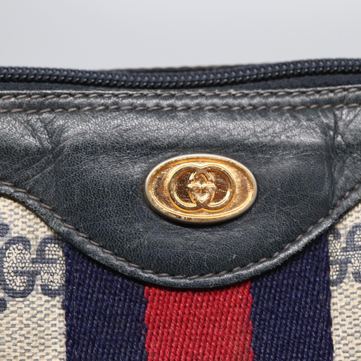 GUCCI GG Supreme Sherry Line Hand Bag PVC Navy Red Auth 85974