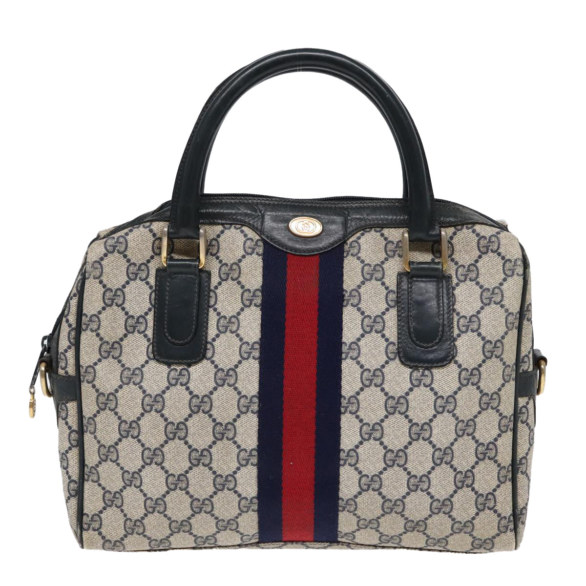 GUCCI GG Supreme Sherry Line Hand Bag PVC Navy Red Auth 85974