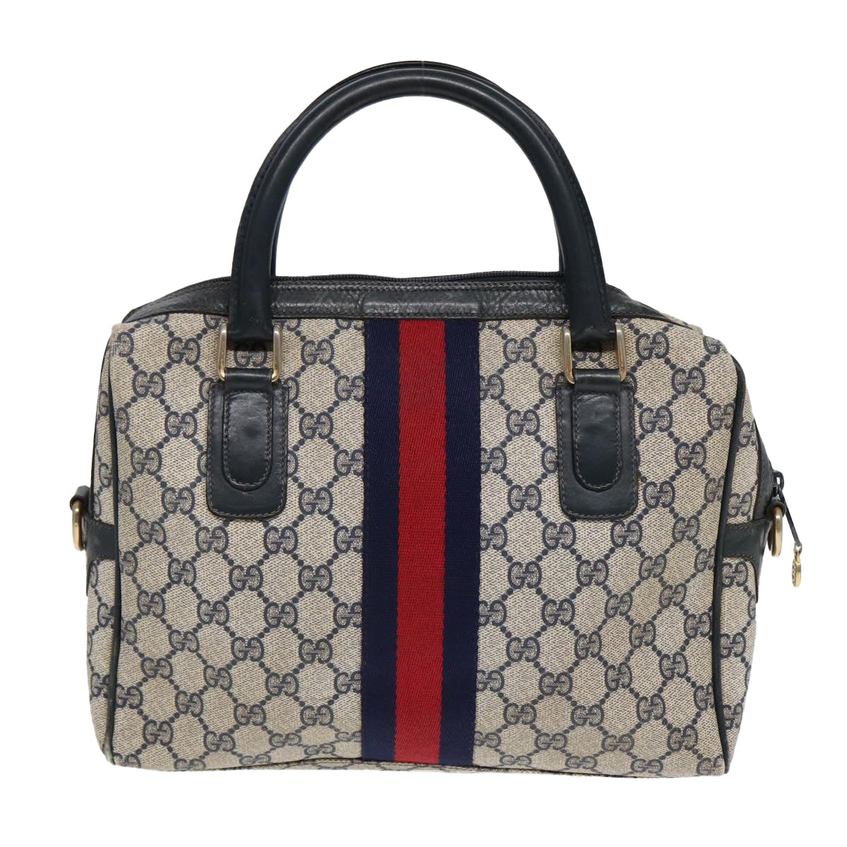 GUCCI GG Supreme Sherry Line Hand Bag PVC Navy Red Auth 85974 - 0