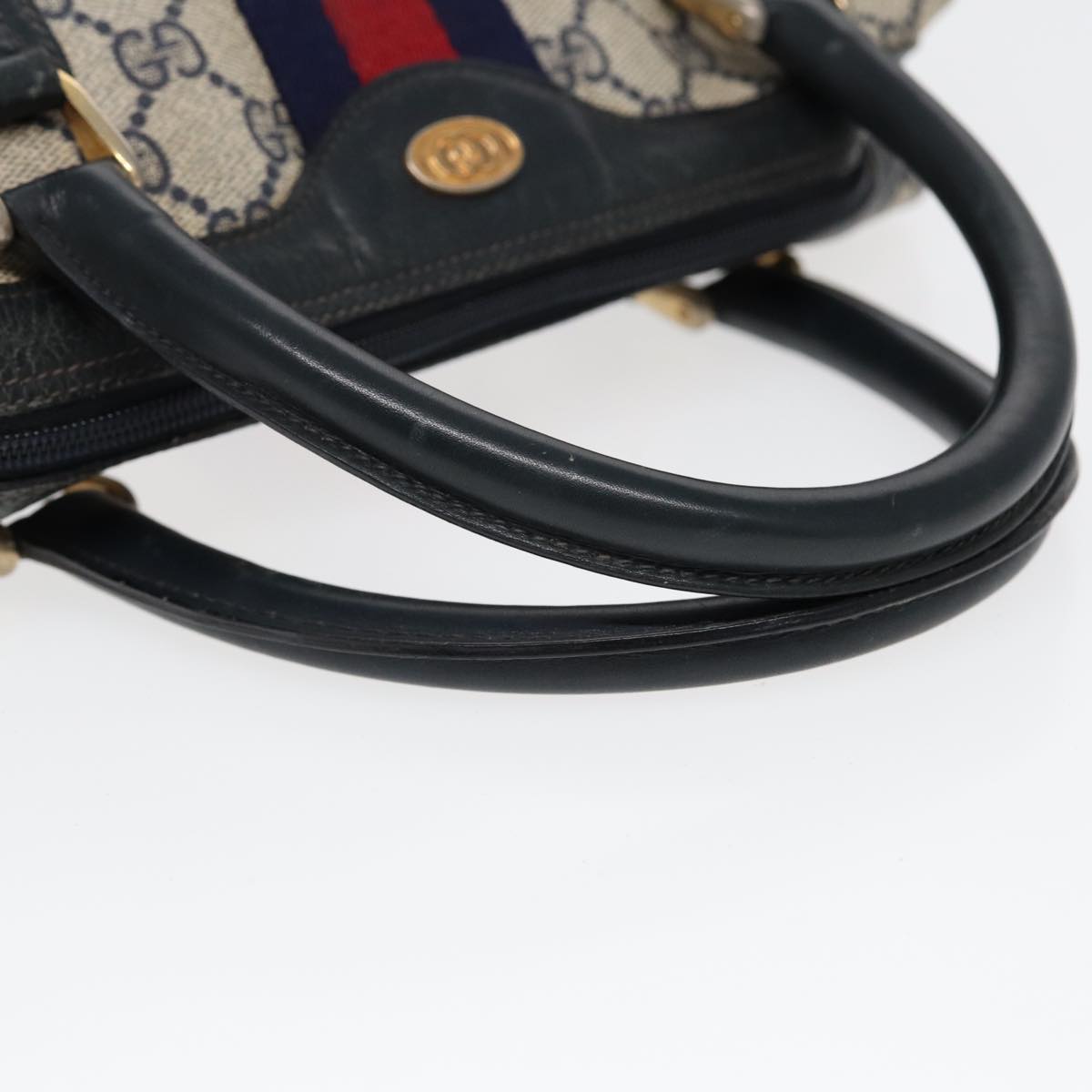 GUCCI GG Supreme Sherry Line Hand Bag PVC Navy Red Auth 85974