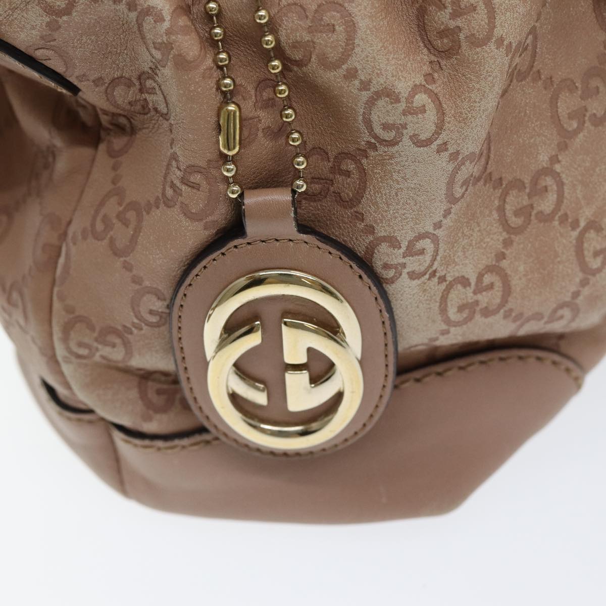 GUCCI GG Canvas Guccissima Hand Bag Leather 2way Pink Gold 247902 Auth 85982