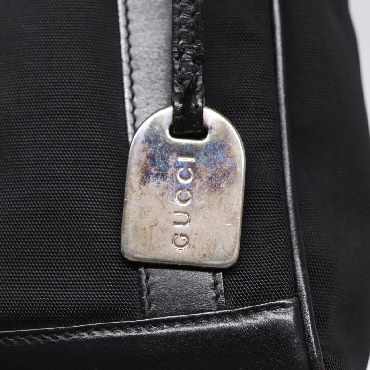 GUCCI Hand Bag Nylon Leather Black Silver 000 2854 0500 5 Auth 85984