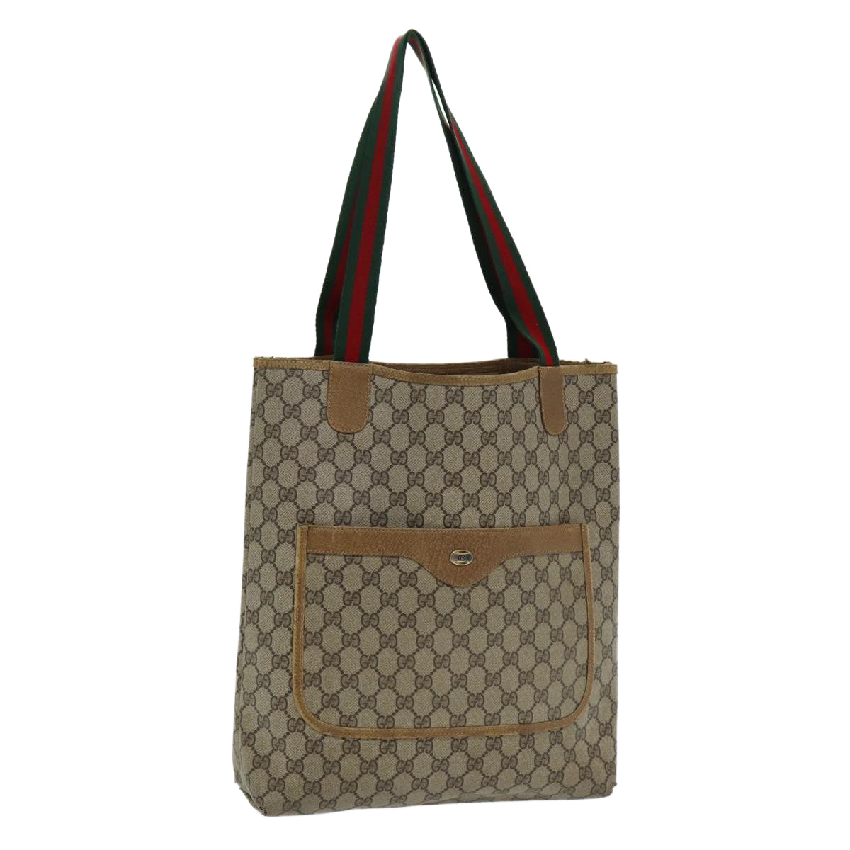 GUCCI GG Canvas Web Sherry Line Tote Bag PVC Beige Green Red Auth 85989