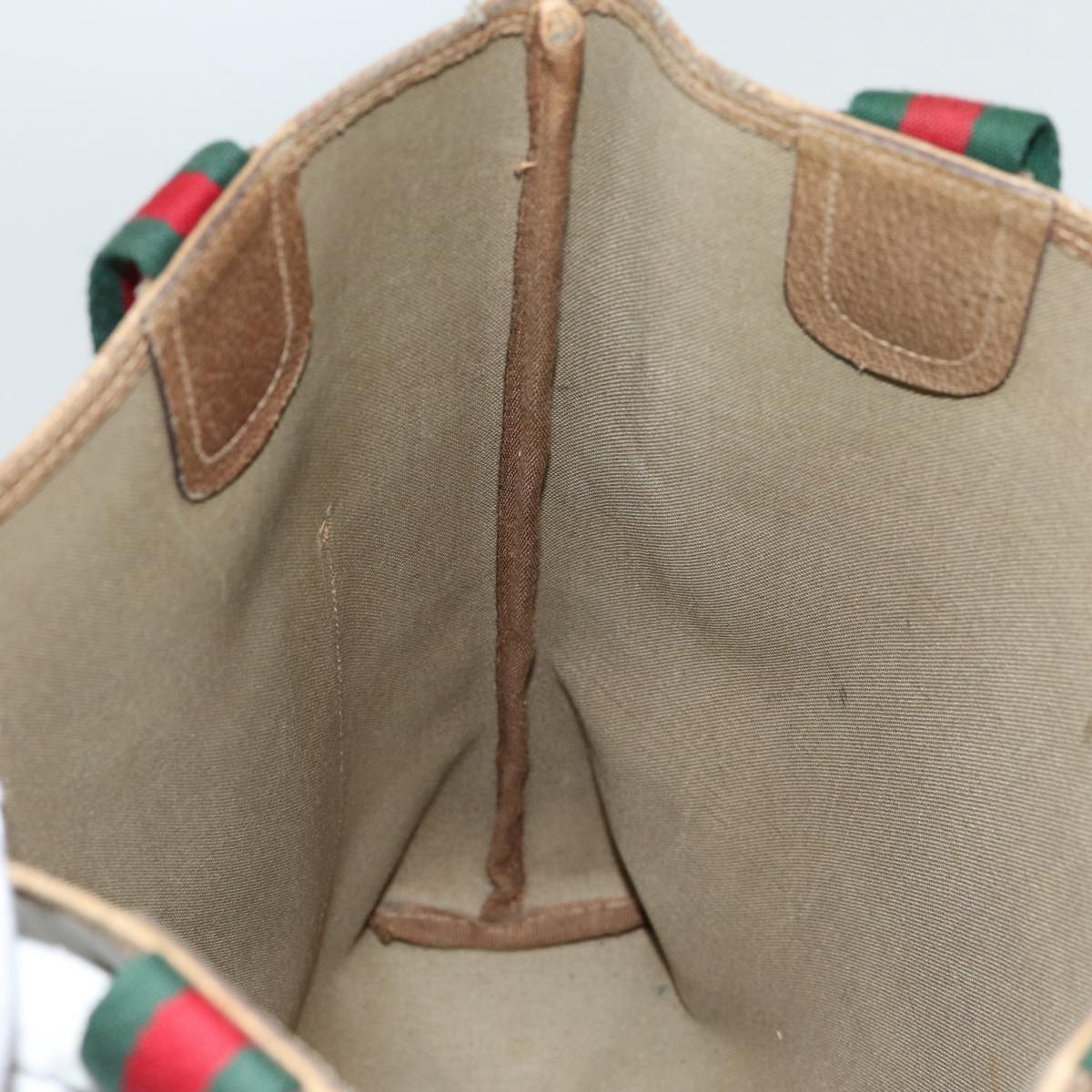 GUCCI GG Canvas Web Sherry Line Tote Bag PVC Beige Green Red Auth 85989