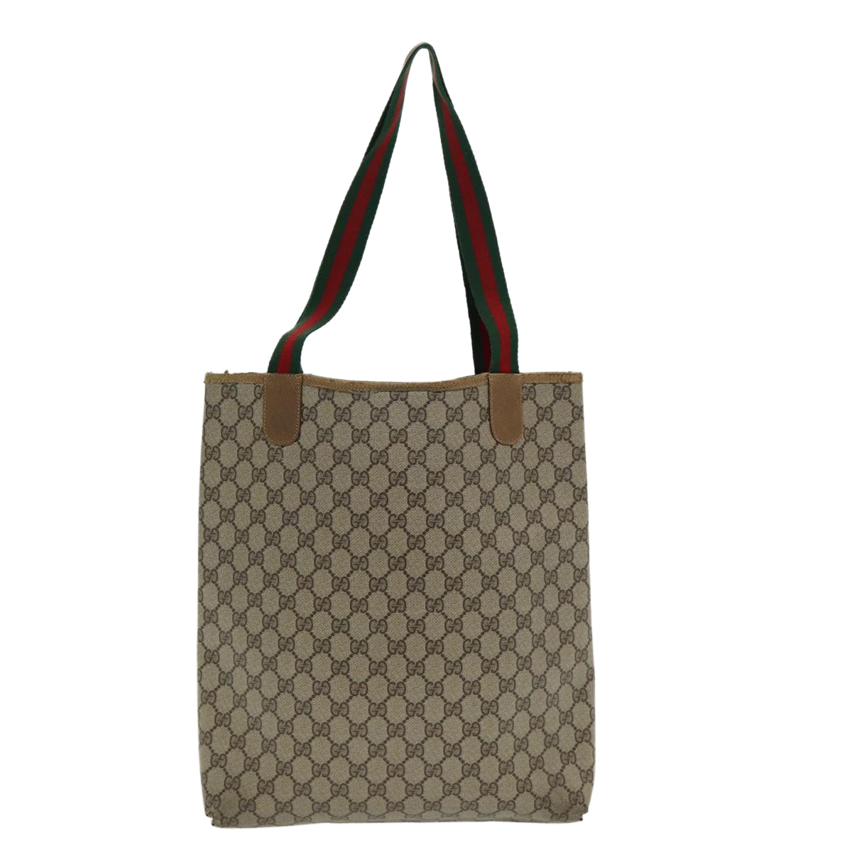 GUCCI GG Canvas Web Sherry Line Tote Bag PVC Beige Green Red Auth 85989