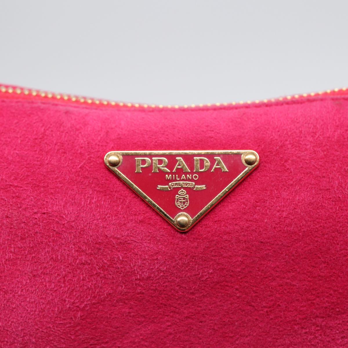 PRADA Pouch Suede Pink Gold Auth 86014