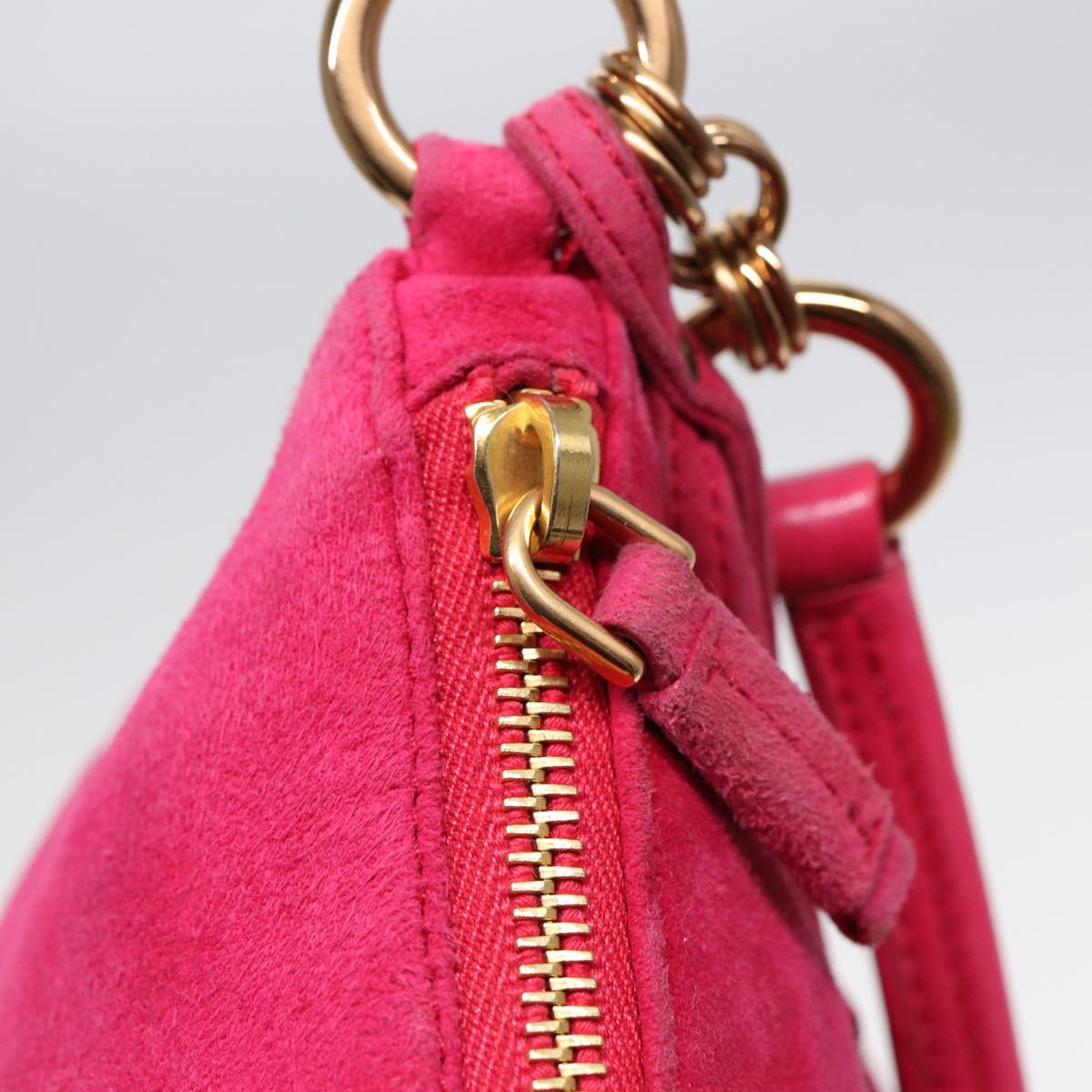 PRADA Pouch Suede Pink Gold Auth 86014