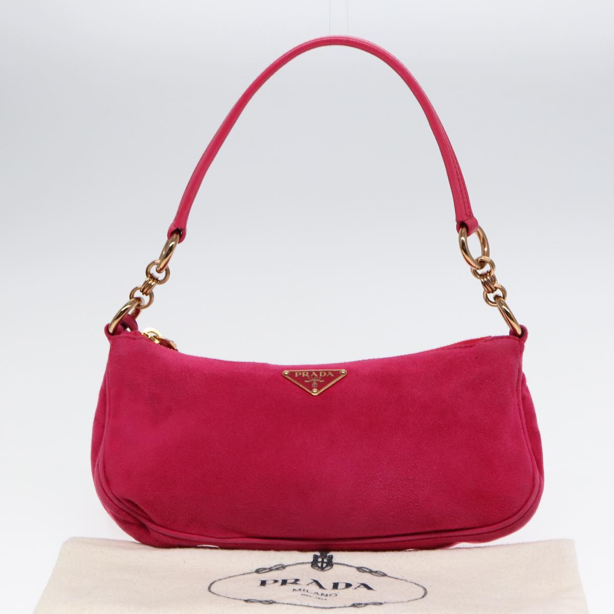 PRADA Pouch Suede Pink Gold Auth 86014