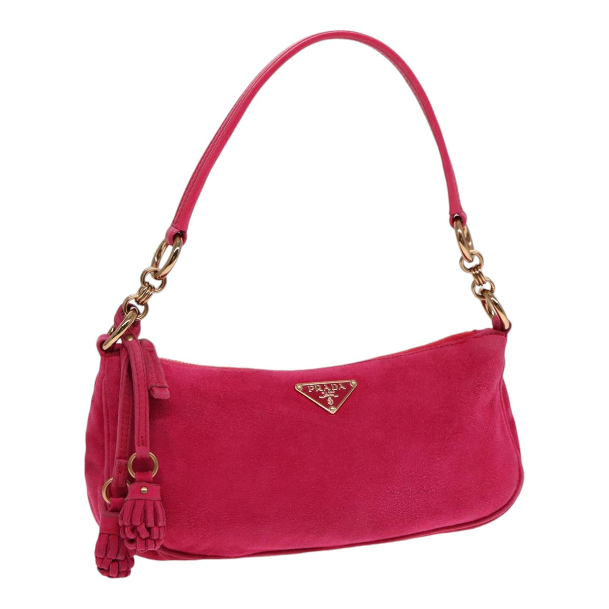 PRADA Pouch Suede Pink Gold Auth 86014