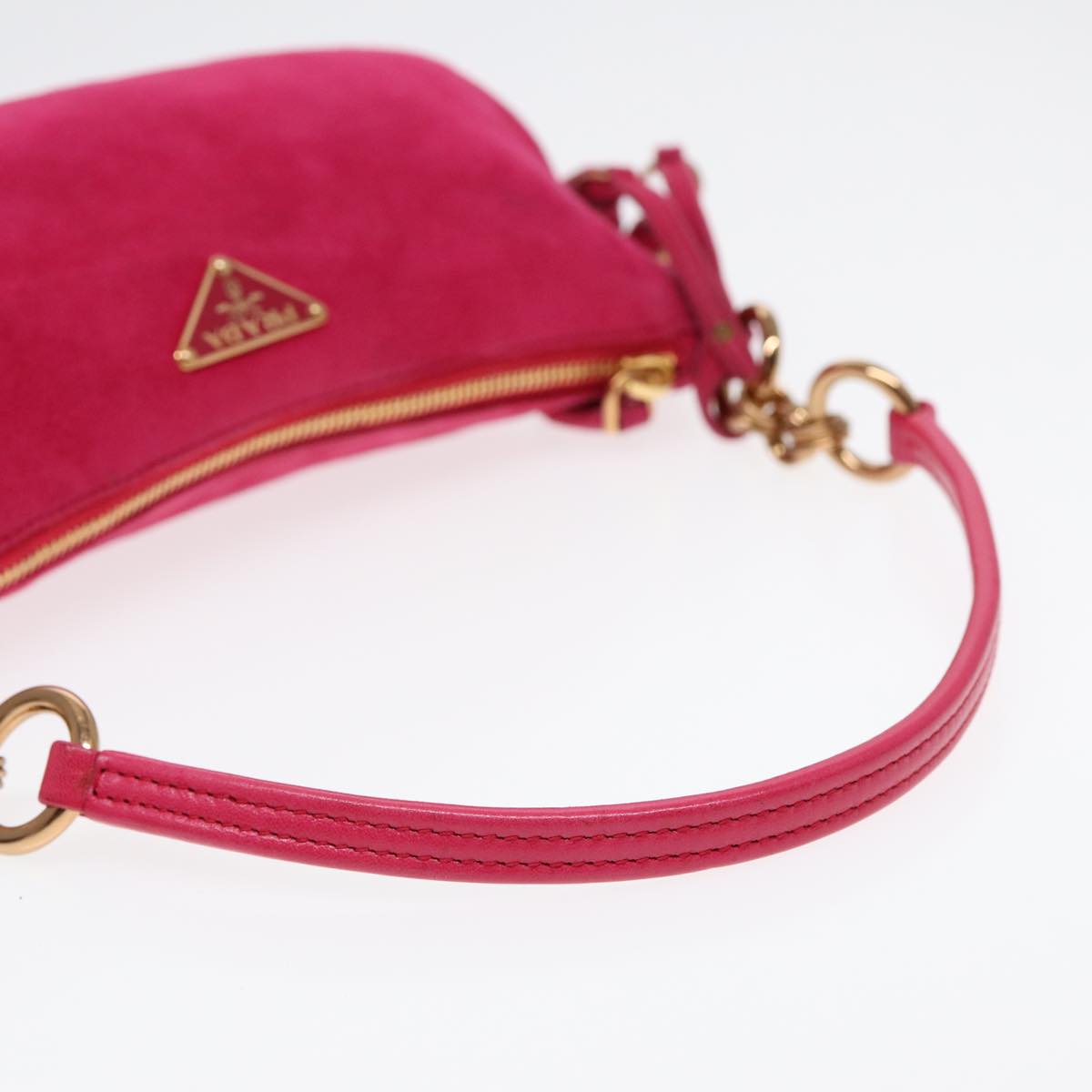 PRADA Pouch Suede Pink Gold Auth 86014