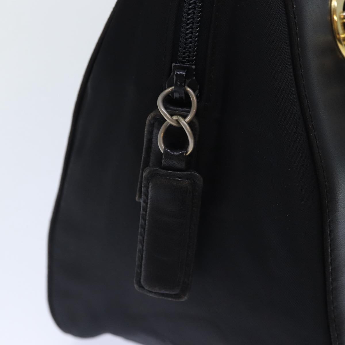 PRADA Hand Bag Leather Black Gold Auth 86015