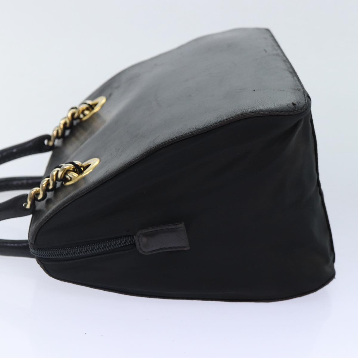 PRADA Hand Bag Leather Black Gold Auth 86015