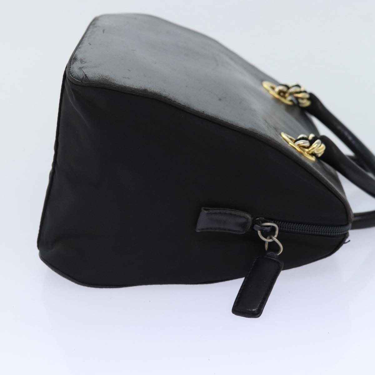 PRADA Hand Bag Leather Black Gold Auth 86015