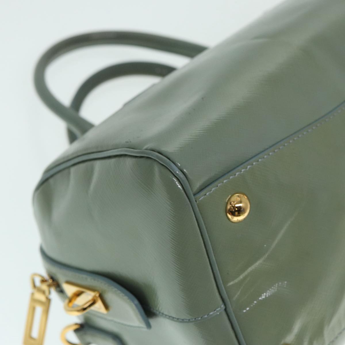 PRADA Hand Bag Enamel 2way Green Gold Auth 86018