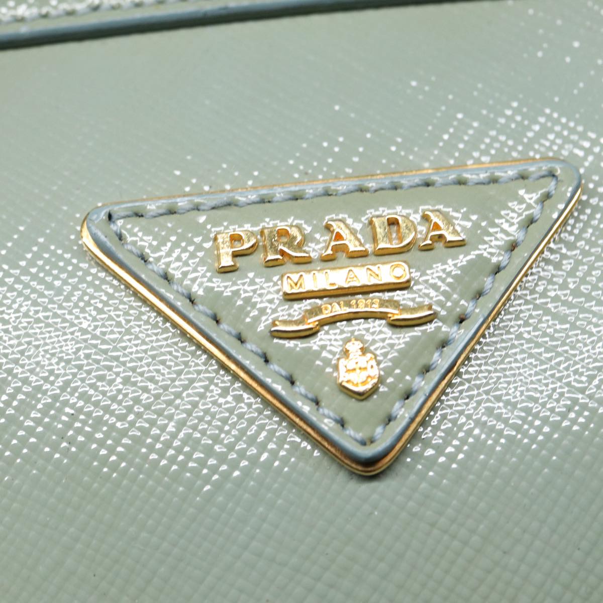 PRADA Hand Bag Enamel 2way Green Gold Auth 86018