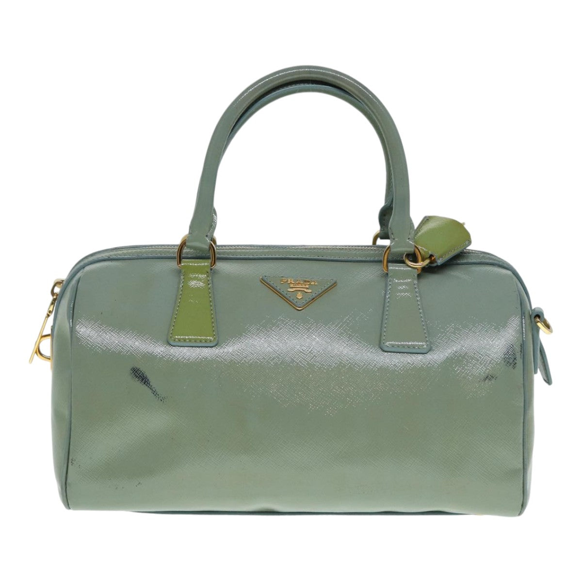 PRADA Hand Bag Enamel 2way Green Gold Auth 86018