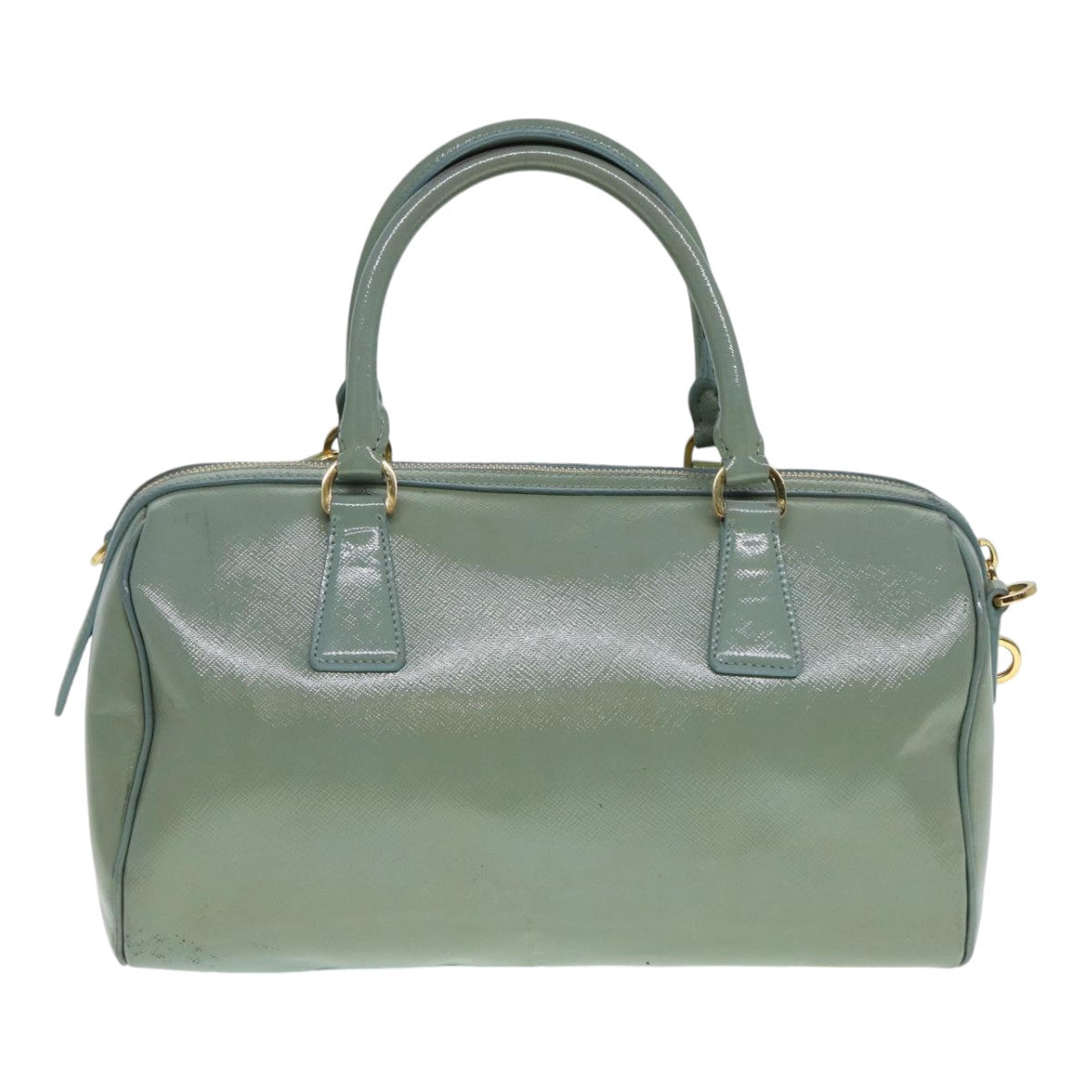 PRADA Hand Bag Enamel 2way Green Gold Auth 86018 - 0