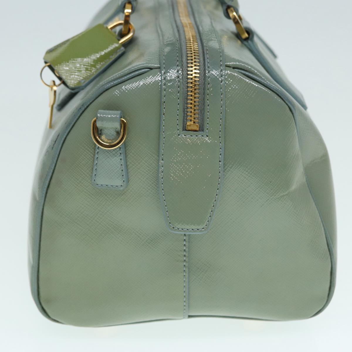 PRADA Hand Bag Enamel 2way Green Gold Auth 86018