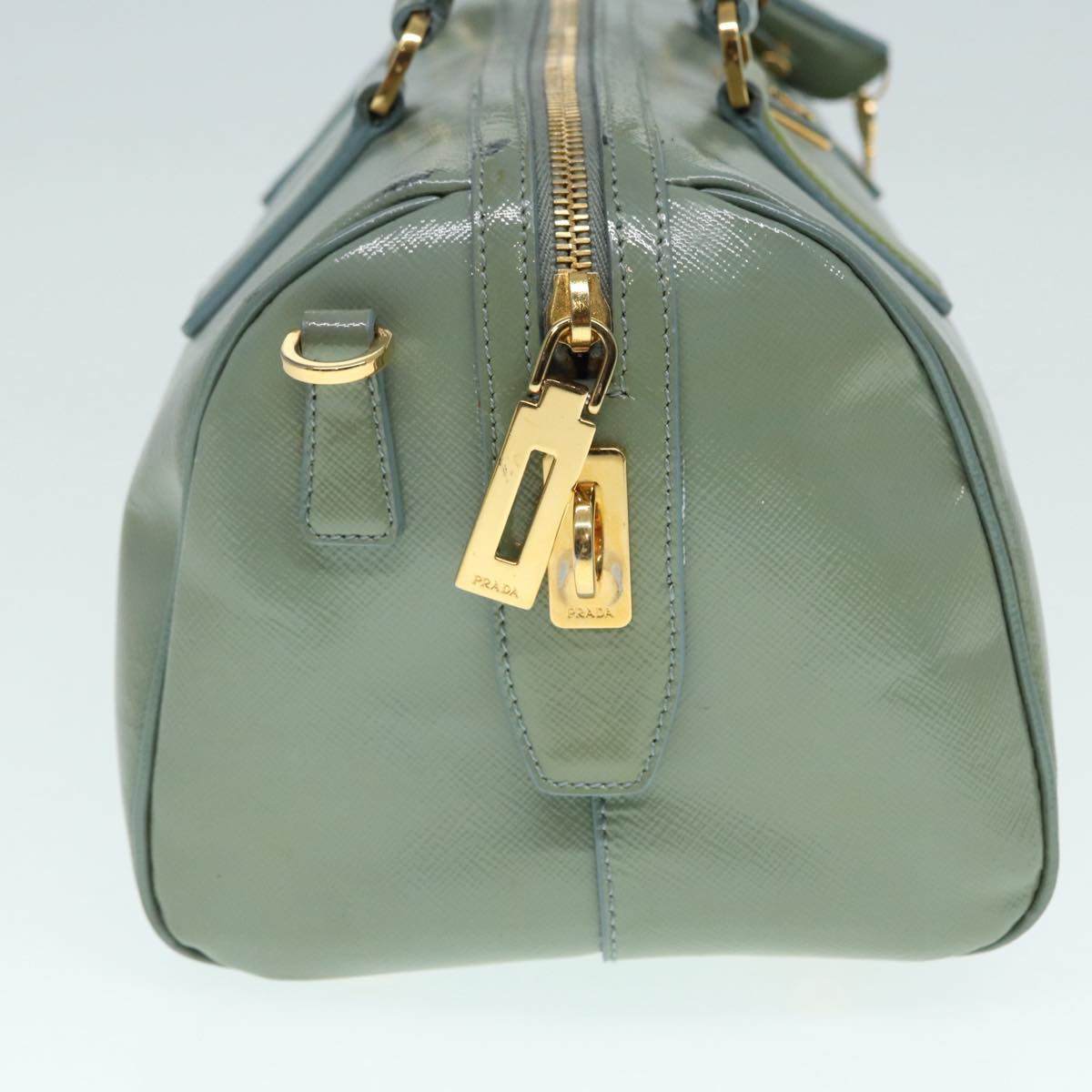 PRADA Hand Bag Enamel 2way Green Gold Auth 86018