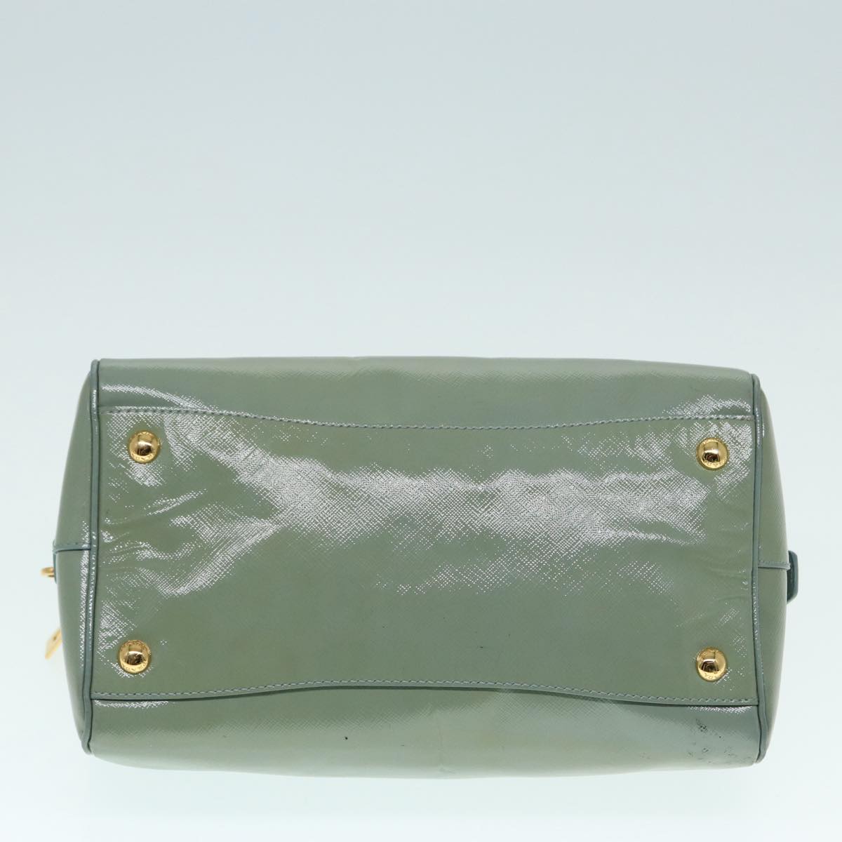 PRADA Hand Bag Enamel 2way Green Gold Auth 86018