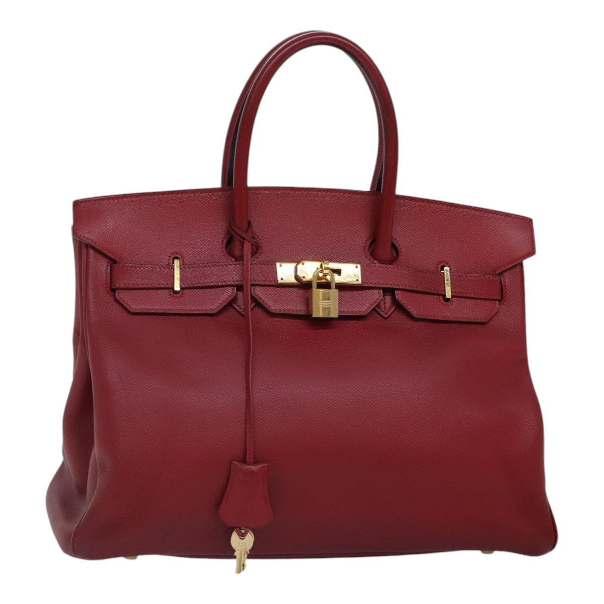 HERMES Birkin 35 Hand Bag Leather Red Gold Auth 86024