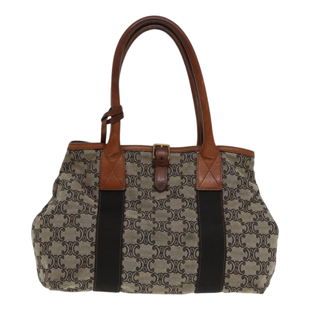 CELINE Paris Macadam Canvas Tote Bag Gray Brown gold Auth 86030