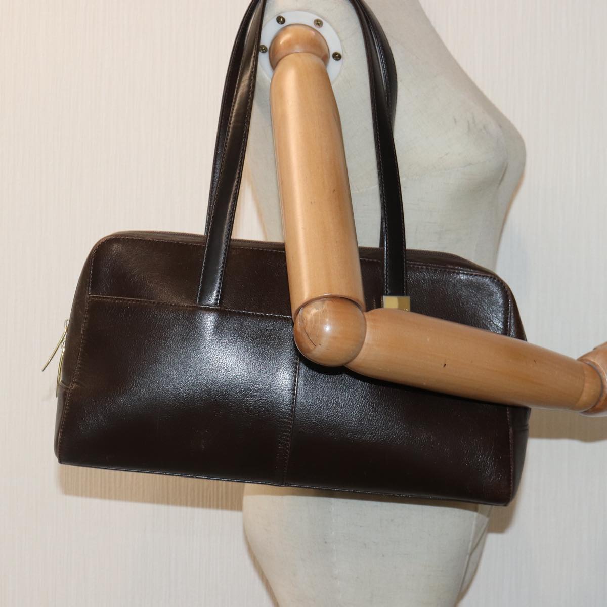 BURBERRY Shoulder Bag Leather Brown Gold Auth 86040