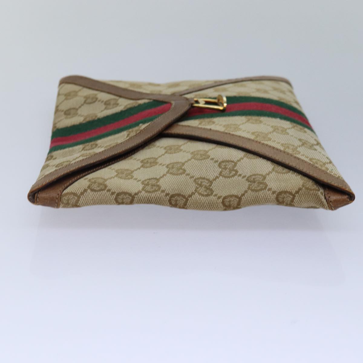 GUCCI GG Canvas Web Sherry Line Clutch Bag Beige Red gold Auth 86042