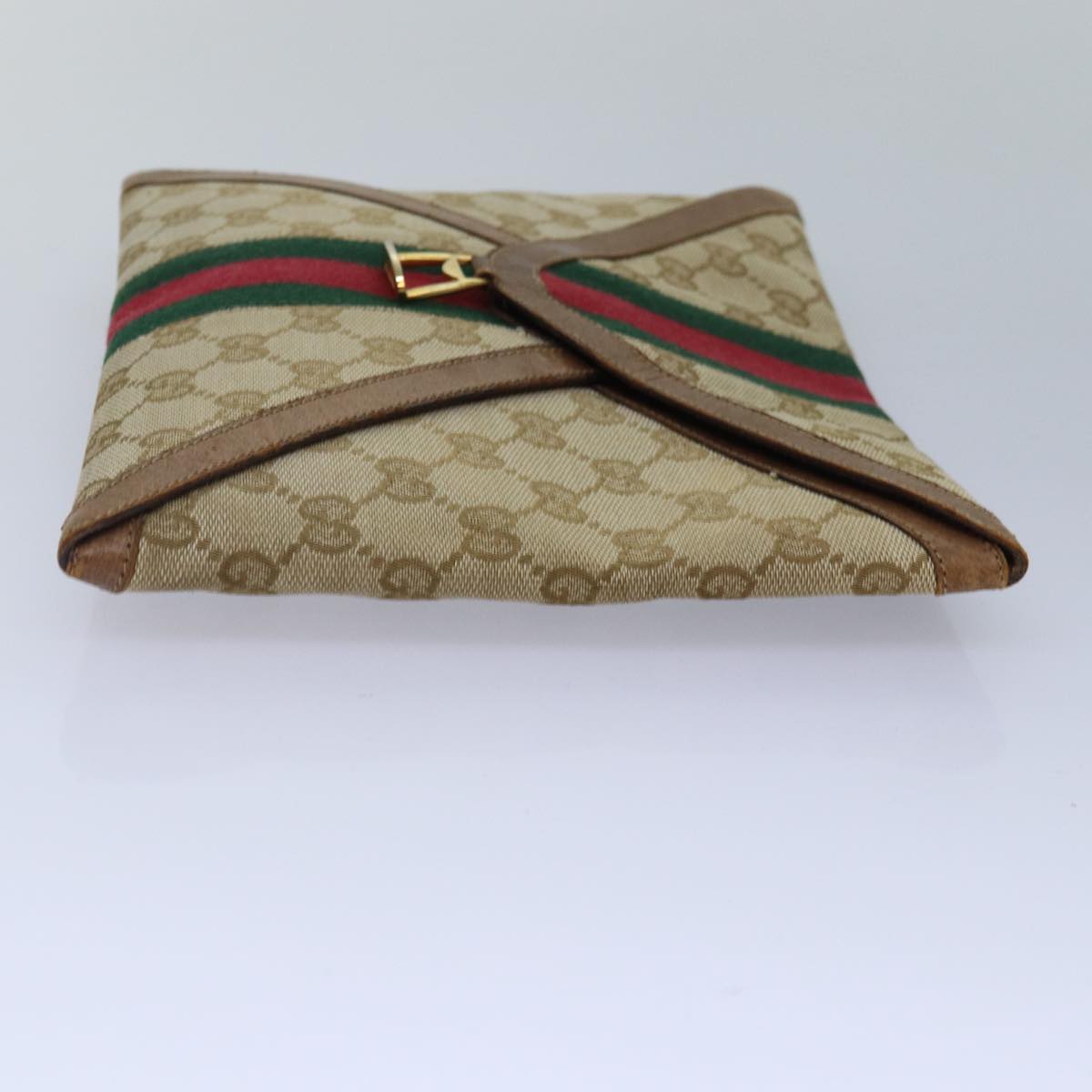 GUCCI GG Canvas Web Sherry Line Clutch Bag Beige Red gold Auth 86042