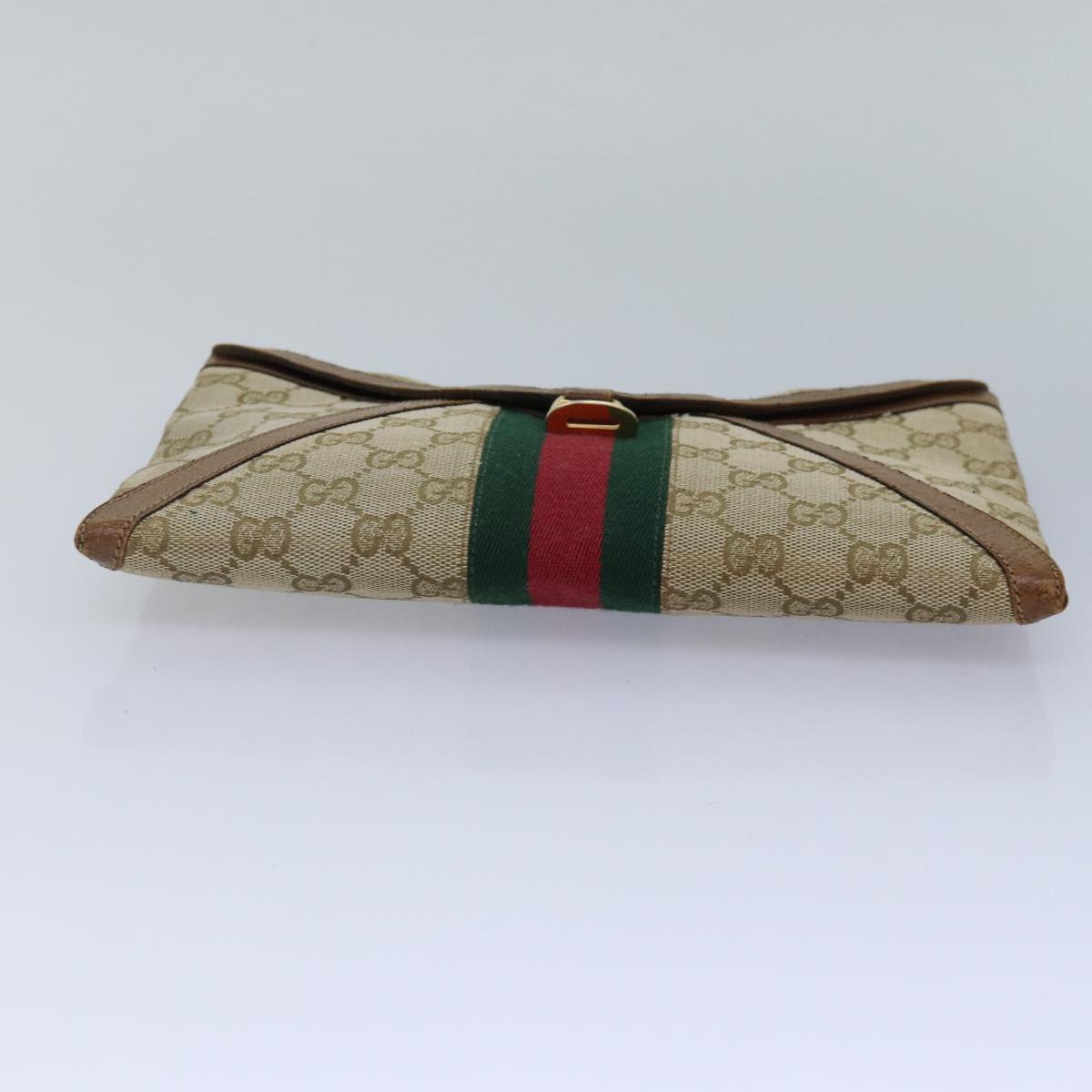 GUCCI GG Canvas Web Sherry Line Clutch Bag Beige Red gold Auth 86042