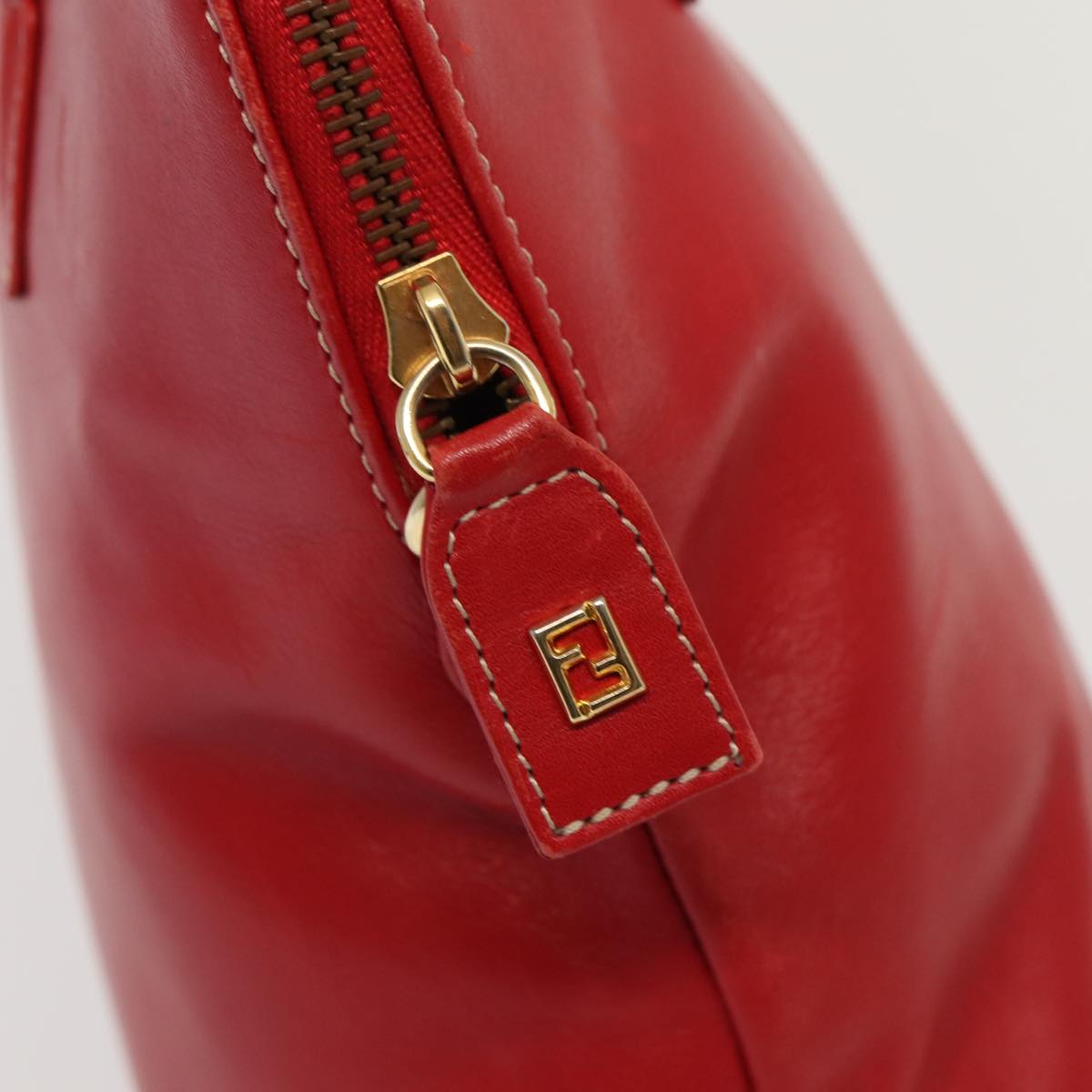 FENDI Hand Bag Leather 2way Red Gold Auth 86044