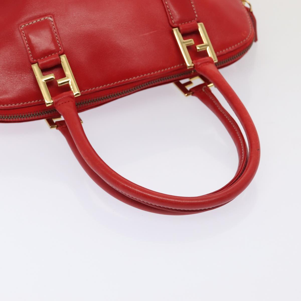 FENDI Hand Bag Leather 2way Red Gold Auth 86044