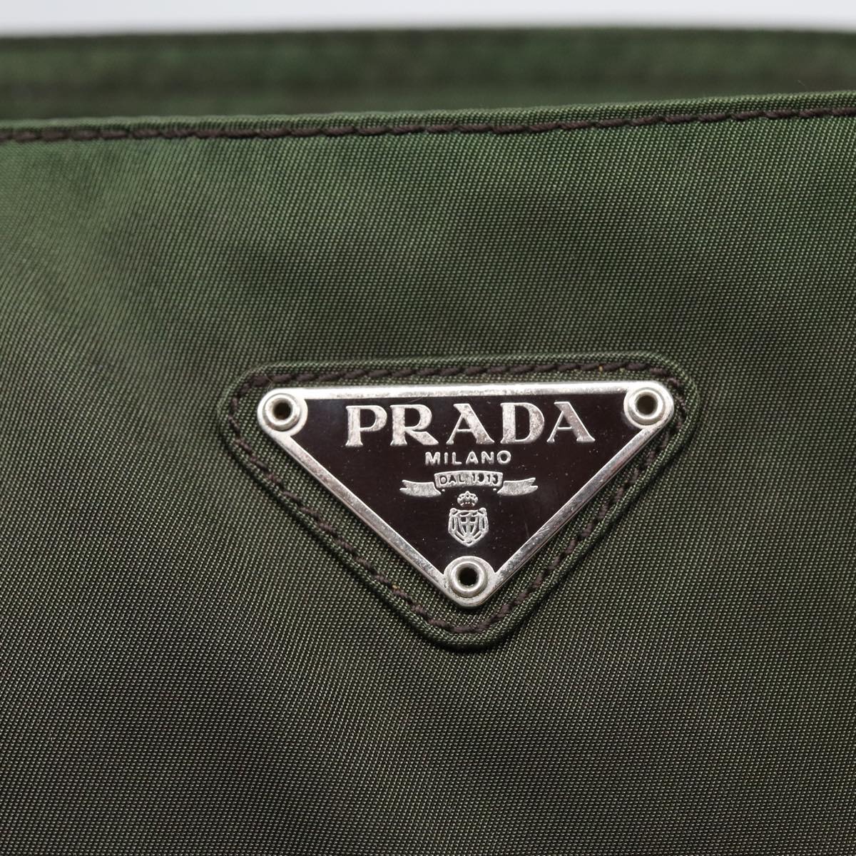 PRADA Hand Bag Nylon Khaki Silver Auth 86045