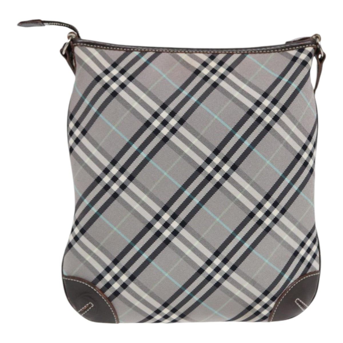 BURBERRY Nova Check Shoulder Bag Canvas Gray Silver Auth 86049 - 0